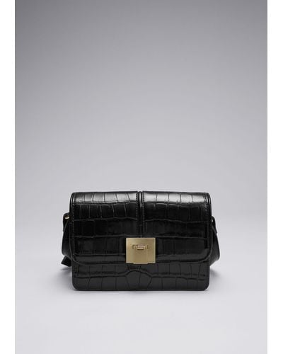 & Other Stories Small Croco Leather Bag - Grey