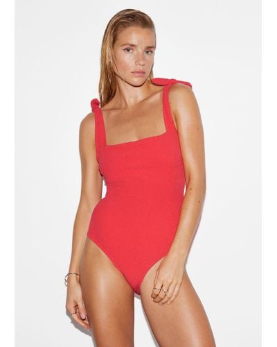 & Other Stories Textured Bow Tie Swimsuit