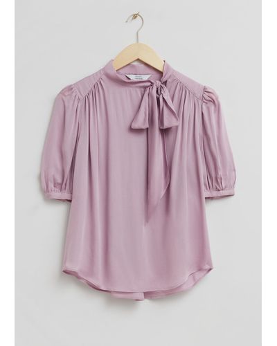 & Other Stories Sheer Lavallière-neck Bow Blouse - Pink