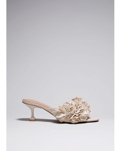 & Other Stories Floral Appliqué Leather Mules - White