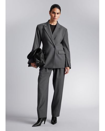 & Other Stories Tailored Wide-shoulder Blazer - Grey