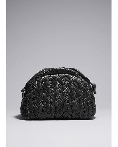 & Other Stories Braided Leather Clutch Bag - Black