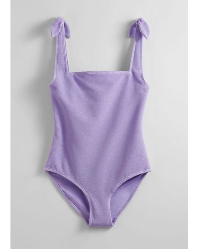 & Other Stories Textured Bow Tie Swimsuit - Purple