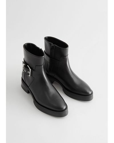 & Other Stories Buckled Chelsea Leather Boots - Black