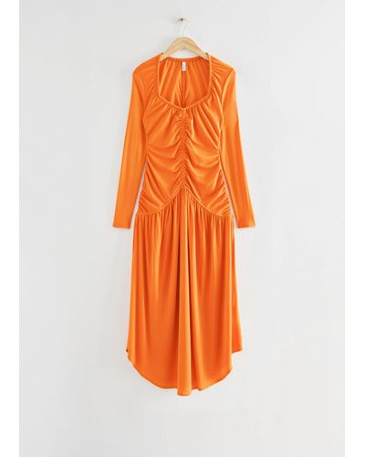 & Other Stories Fitted Ruched Dress - Orange