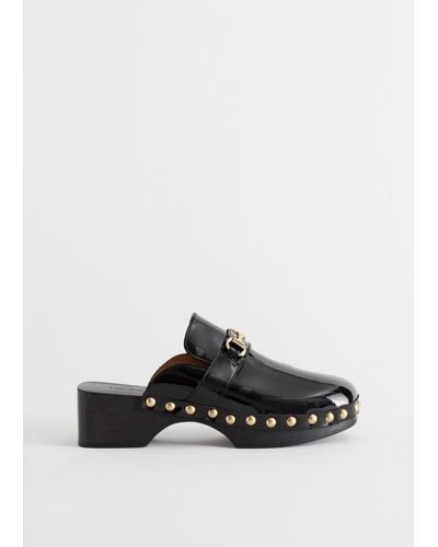 & Other Stories Studded Leather Wooden Deco Clogs - Black