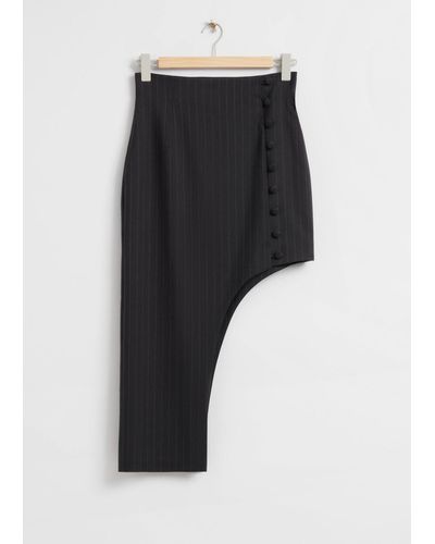 & Other Stories Fitted Ayssemetric Pinstripe Skirt - Black