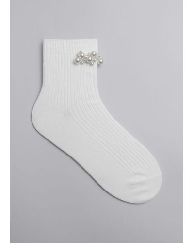 & Other Stories Pearl-embellished Ankle Socks - White