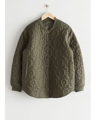 & Other Stories Oversized Floral Quilted Jacket - Green