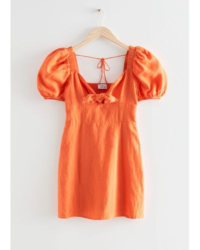 & Other Stories Bow Detail Linen Mini Dress - Orange