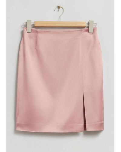 & Other Stories Satin Pencil Skirt - Pink
