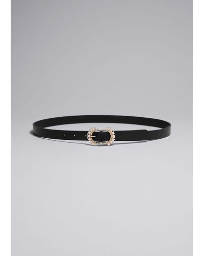 & Other Stories Pearl Buckle Leather Belt - Grey