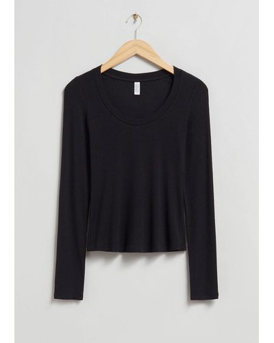 & Other Stories Scooped Neck Top - Black