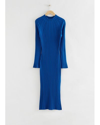 & Other Stories Rib Knit Midi Dress - Blue
