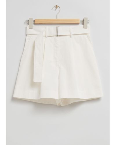 & Other Stories Belted Cotton Chino Shorts - Natural