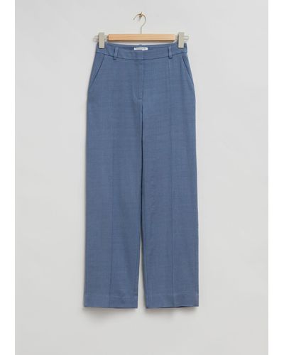 & Other Stories Straight Mid-waist Press Crease Trousers - Blue