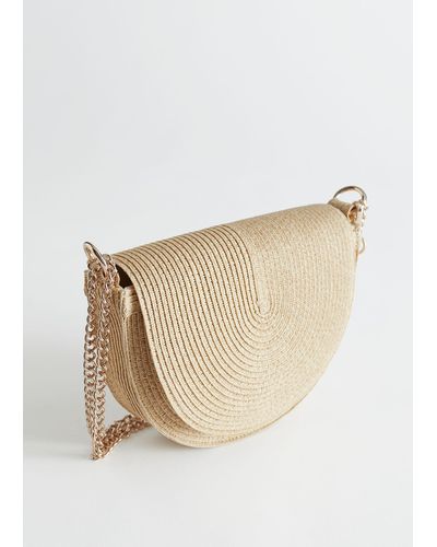 & Other Stories Straw Crossbody Half Moon Bag - Natural