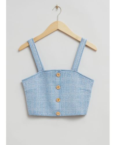 & Other Stories Tweed Knit Buttoned Bustier Top - Blue