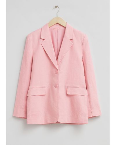 & Other Stories Relaxed Single-breasted Linen Blazer - Pink
