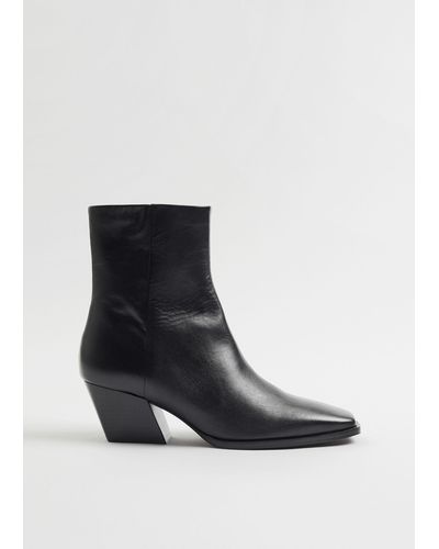 & Other Stories Western Leather Ankle Boots - Black