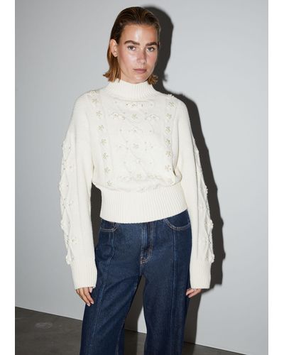 & Other Stories Pearl Bead Cable Knit Jumper - White