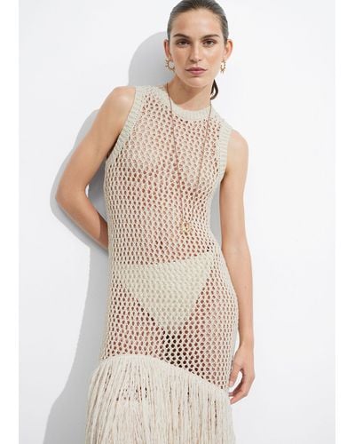 & Other Stories Fringed Crochet Midi Dress - Pink