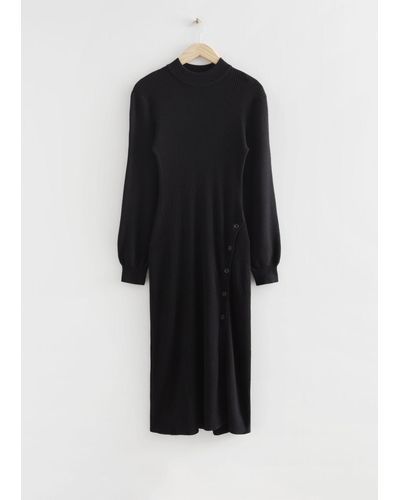 & Other Stories Buttoned Rib Knit Dress - Black