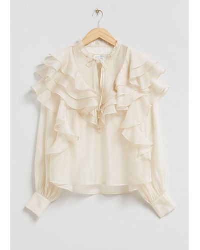 & Other Stories Sheer Ruffle Blouse - Gray