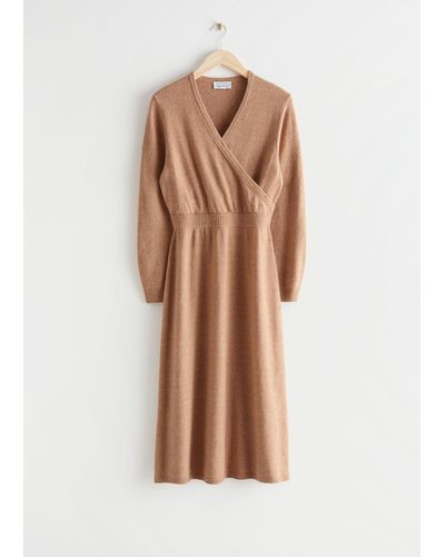 & Other Stories Wrap Neck Midi Dress - Natural