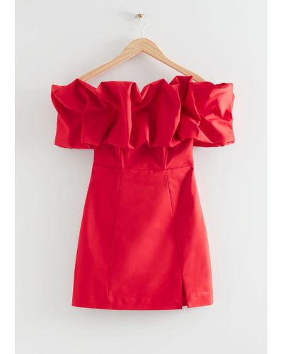 & Other Stories Off-shoulder Ruffled Mini Dress - Red