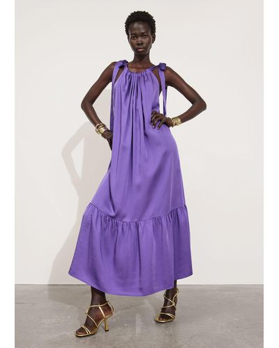 & Other Stories Gathered Sleeveless Midi Dress - Purple