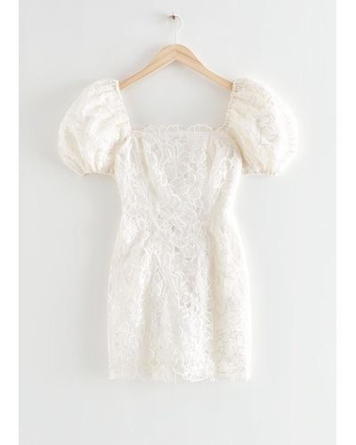 & Other Stories Bubble Sleeve Organza Mini Dress - White