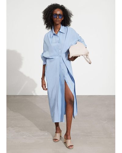 & Other Stories Adjustable Shirt Midi Dress - Blue