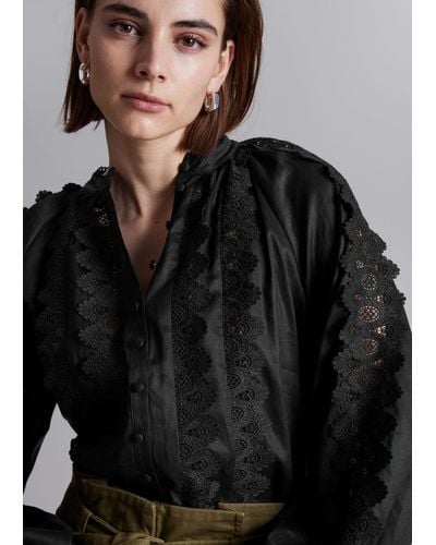 & Other Stories Scalloped Lace Blouse - Black