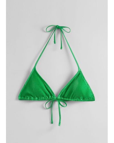 & Other Stories Pleated Triangle Bikini Top - Green