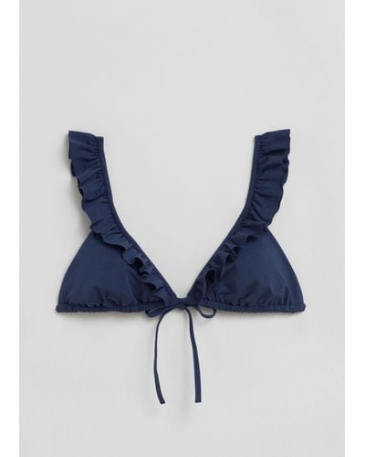 & Other Stories Frilled Triangle Bikini Top - Blue