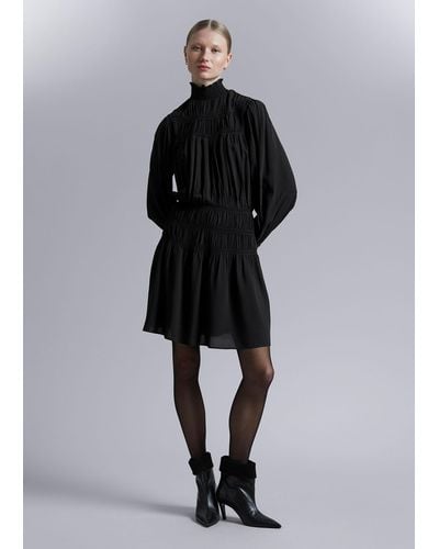 & Other Stories Smocked-neck Mini Dress - Black
