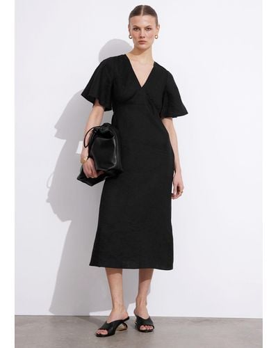 & Other Stories Butterfly Sleeve Dress - Black