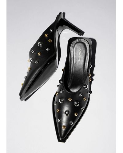 & Other Stories Studded Leather Mules - Black