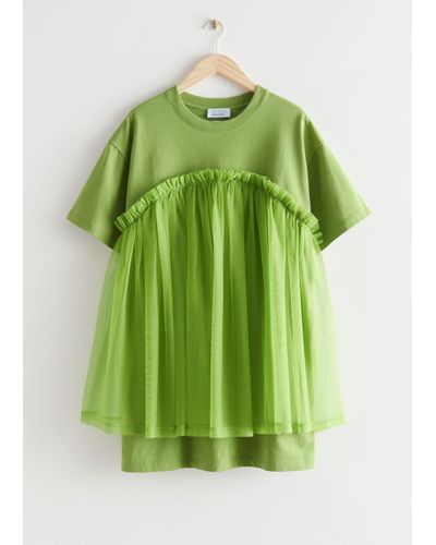 & Other Stories Tulle Tiered Mini Dress - Green