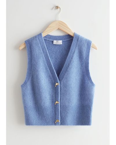 & Other Stories Dolphin Button Knit Vest - Blue