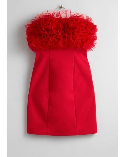 & Other Stories Ruffled Tube Mini Dress - Red