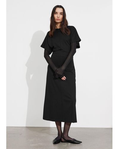 & Other Stories Flutter-sleeve Midi Dress - Black