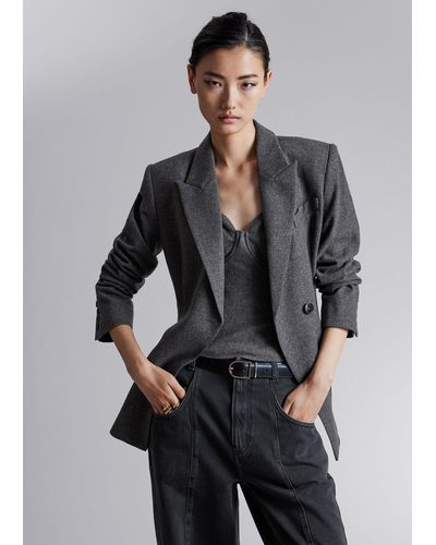 & Other Stories Fitted Asymmetric Wool Blazer - Grey