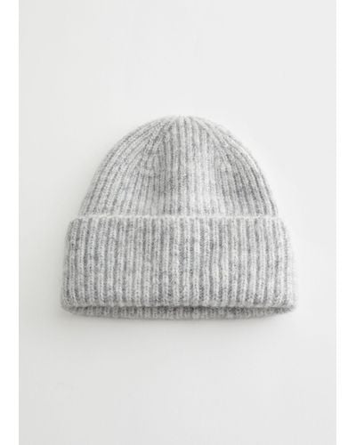 & Other Stories Ribbed Wool Blend Beanie - White