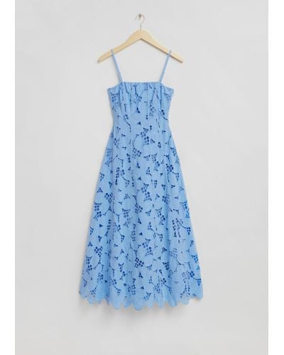 & Other Stories Boned Broderie Anglaise Maxi Dress - Blue