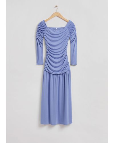 & Other Stories Off-shoulder Ruched Maxi Dress - Blue