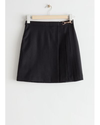 & Other Stories Pleated Wool Mini Skirt - Black