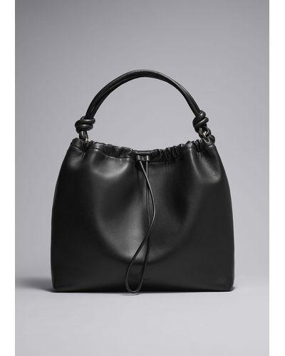 & Other Stories Knotted Leather Tote Bag - Black