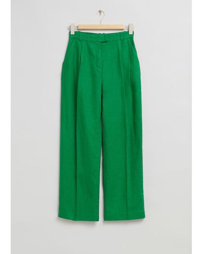 & Other Stories Tailored Linen Trousers - Green